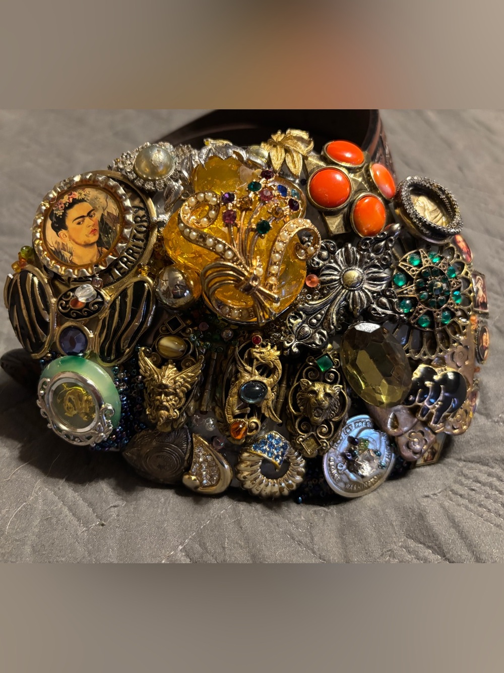 Vintage jeweled artsy boho belt buckle